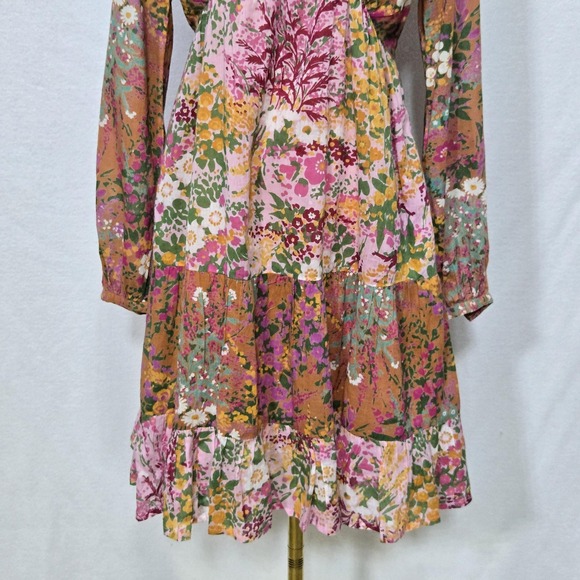 Banjanan Dress Womens XS Extra Small Floral Patchwork Boho Long‎ Sleeve Maxi - Picture 4 of 16